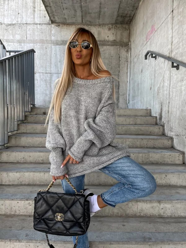 Strapless Round Neck Pullover Knitting Temperament Commute Loose Sweater Saor Style