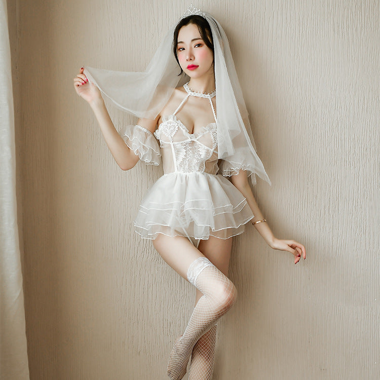 Long Night Transparent White Wedding Bridal Suit Saor Style