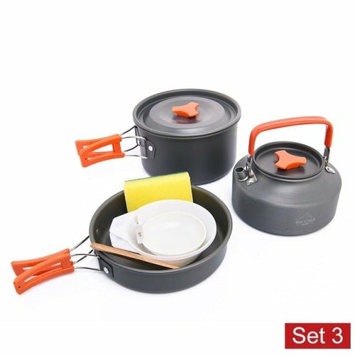 Camping Outdoor Cookware Set Tableware Cooking Cutlery Utensils Hiking Yellow Angel