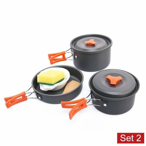 Camping Outdoor Cookware Set Tableware Cooking Cutlery Utensils Hiking Yellow Angel