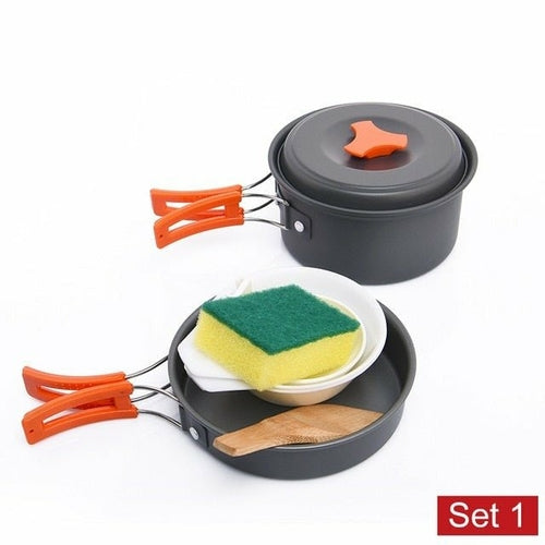 Camping Outdoor Cookware Set Tableware Cooking Cutlery Utensils Hiking Yellow Angel