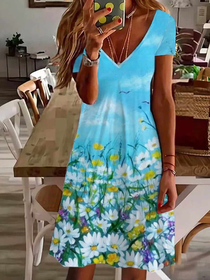 Collar Floral Print Female Dress Saor Style
