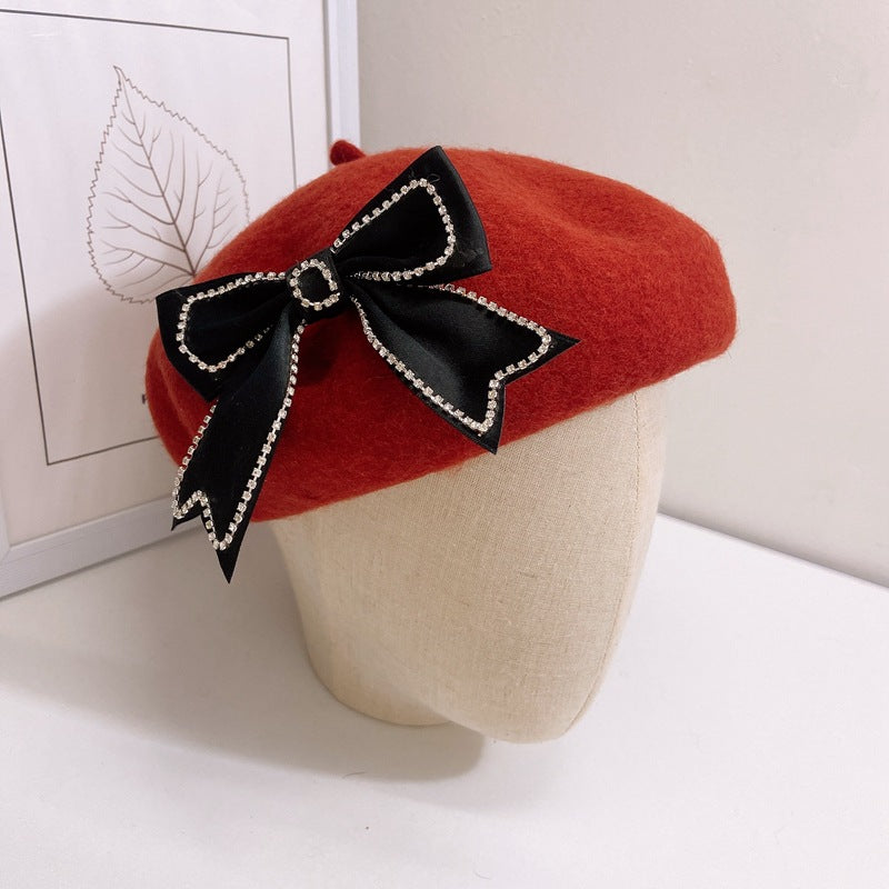 Ladies Bow Woolen Elegant Warm Retro Casual Beret