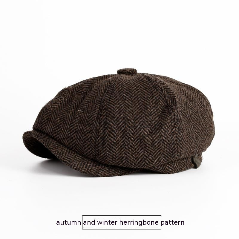 Vintage Spring And Autumn Leisure Wool British Octagonal Hat