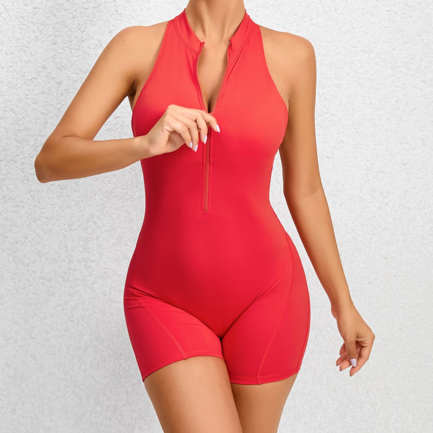 Zippered Yoga Fitness Shorts Jumpsuit Sleeveless Tummy Control Stretch Shapewear Butt Lifting Sportswear Women GND Products