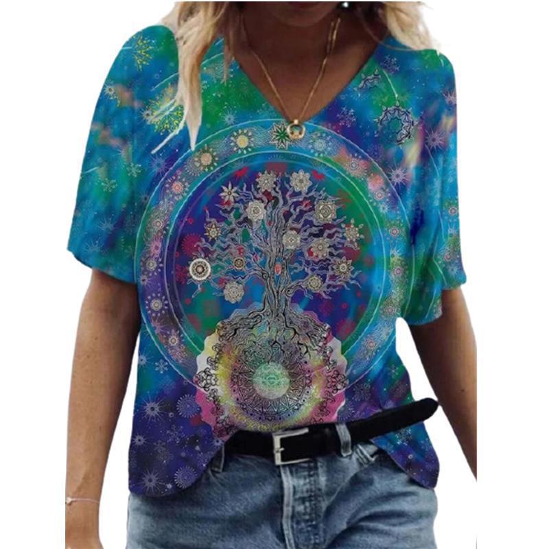 Independent Station Floral Print Pullover V-neck Short Sleeve T-shirt Saor Style