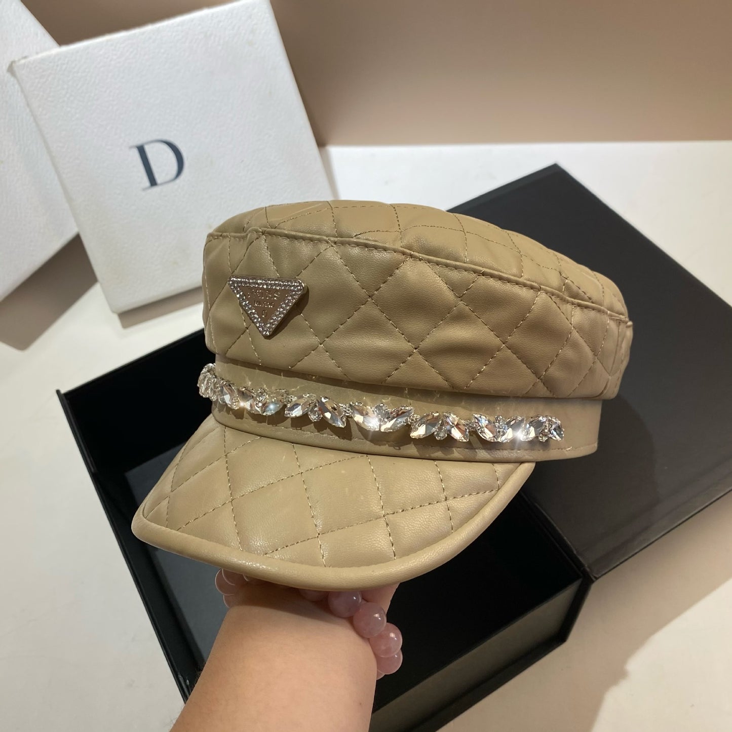 Diamond Plaid PU Navy Hat European And American