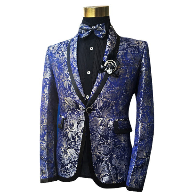 Men's Blue Floral Wedding Singer Prom Suit Saor Style