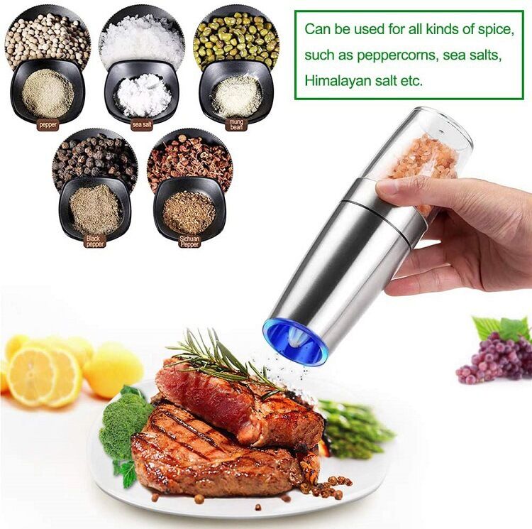 Battery Powered Stainless Silver Automatic Salt or Pepper Grinder Sky Pandion