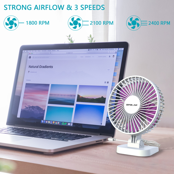 3 Speeds Mini Portable USB Desk Fan Lilac Milo