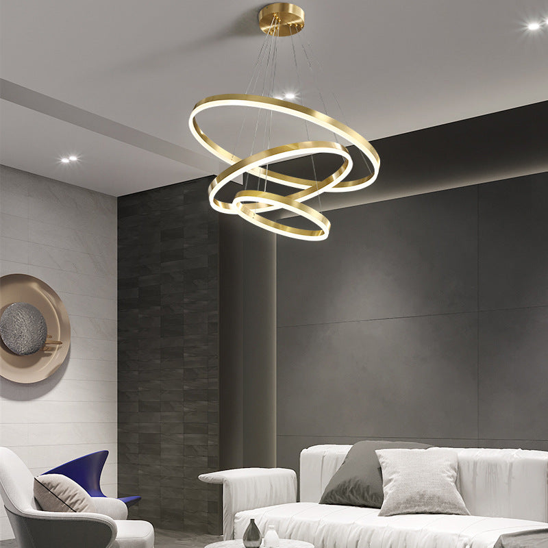 Nordic Modern Copper Circle Chandelier Atmospheric Light Luxury Living Room GND Products