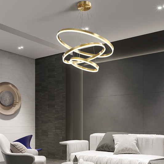 Nordic Modern Copper Circle Chandelier Atmospheric Light Luxury Living Room GND Products