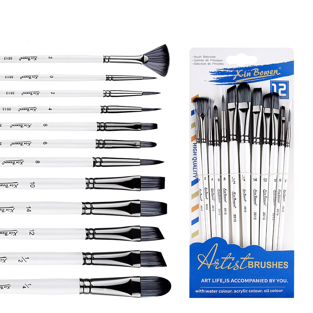 Full Set Nylon Hair Brush Watercolor Acrylic Painting Brush 12 PCs Suit Art Supplies GND Products