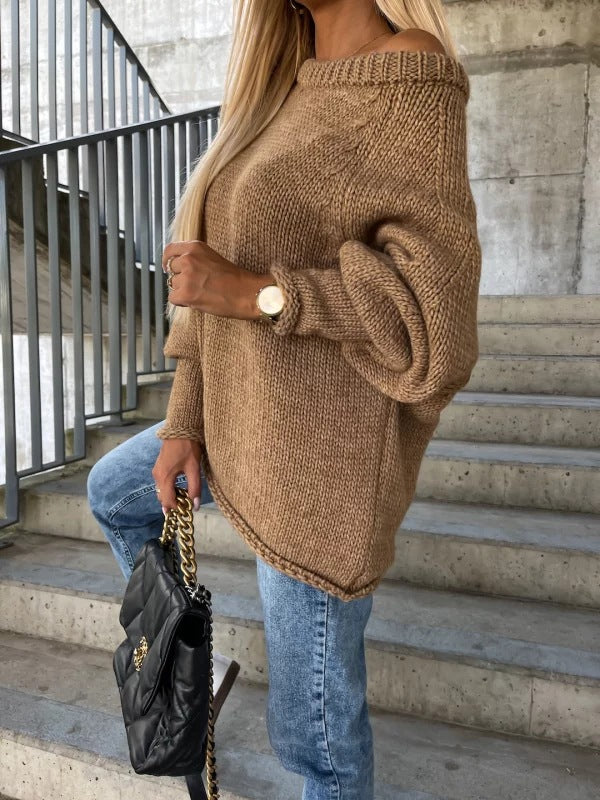 Strapless Round Neck Pullover Knitting Temperament Commute Loose Sweater Saor Style