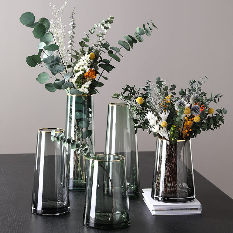 Nordic Minimalist Glass Vase With Gold Edge Saor Style