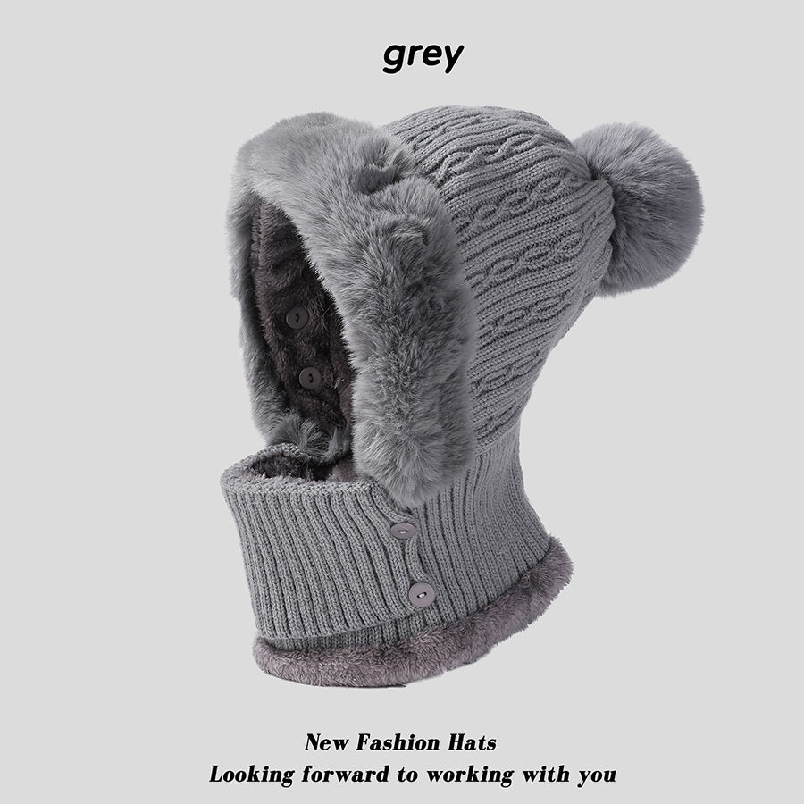 Twist Stripes Knitted Hat Scarf One-piece Fleece-lined Kit