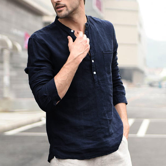 Men Vintage White Shirt Button Linen Shirts Saor Style