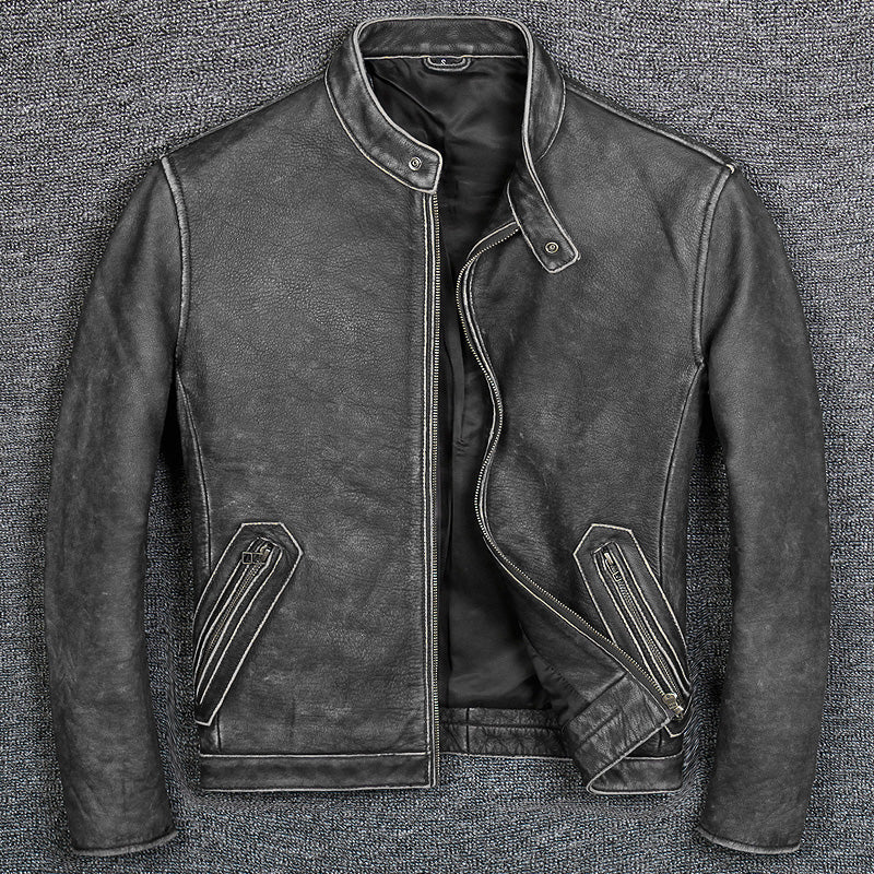 First Layer Cowhide Leather Leather Jacket, Pure Leather Jacket Saor Style