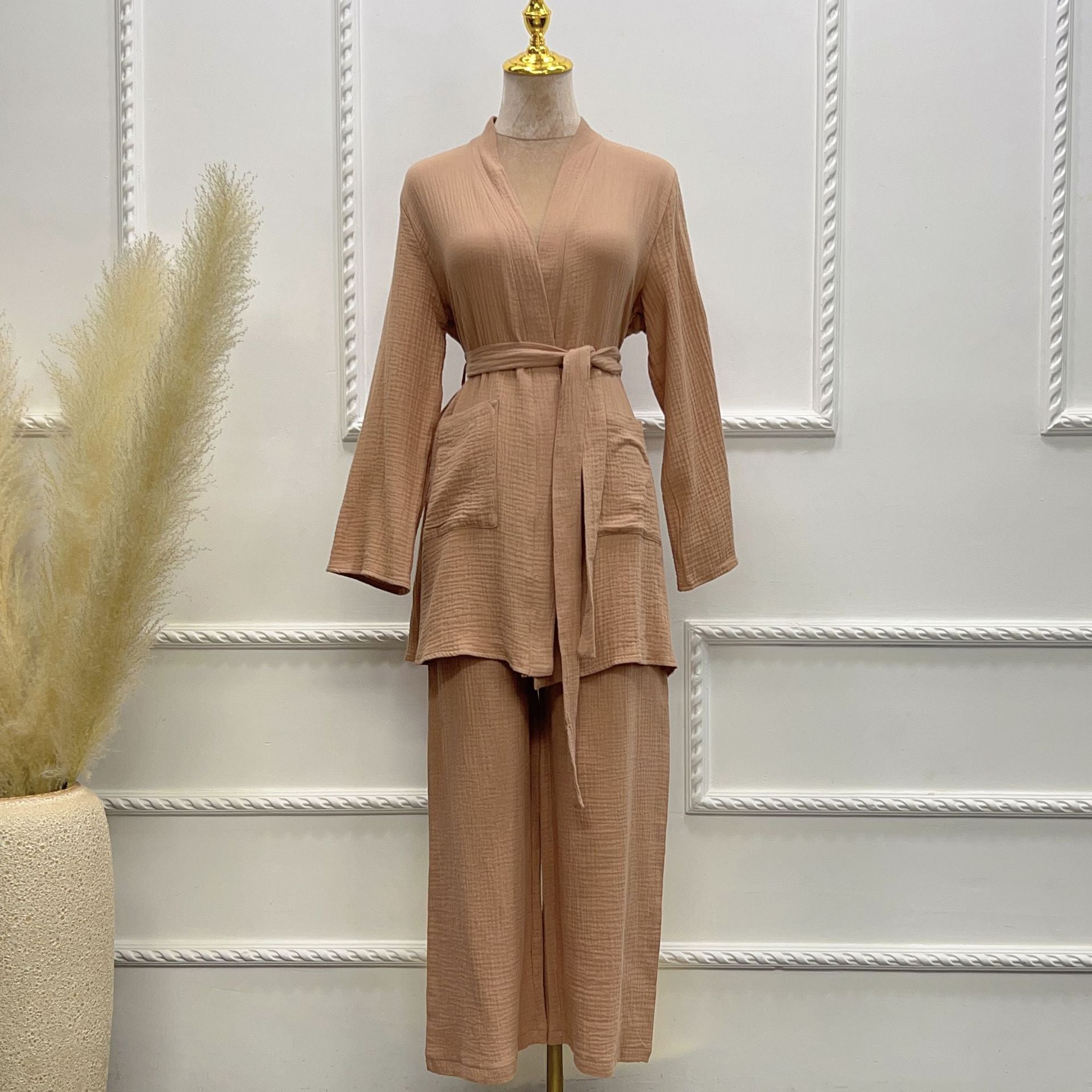 Pure Cotton Casual Plus Size Top Two-piece Pants Suit Saor Style