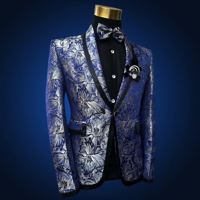 Men's Blue Floral Wedding Singer Prom Suit Saor Style