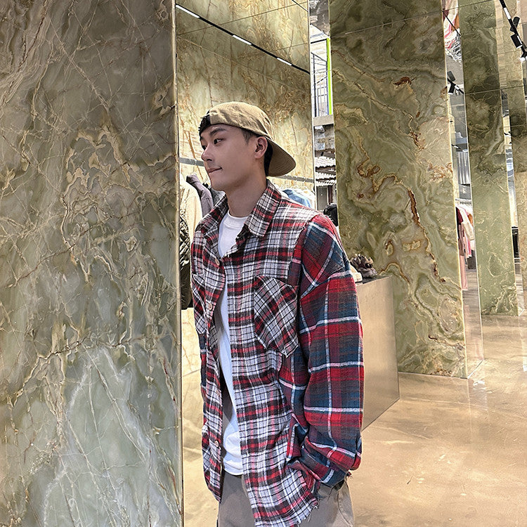 Patchwork Red Plaid Shirts For Men And Women Saor Style