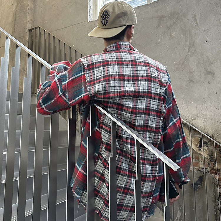 Patchwork Red Plaid Shirts For Men And Women Saor Style