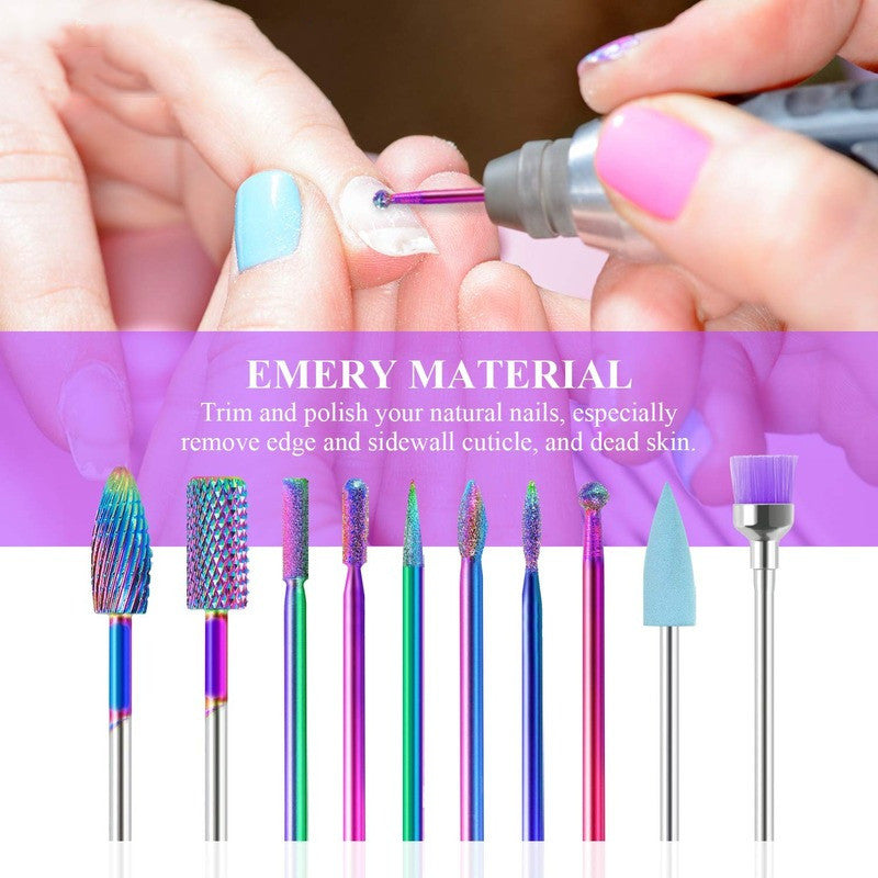 A 10pcs Nail Art Colorful Tungsten Steel Alloy Grinding Head Set GND Products