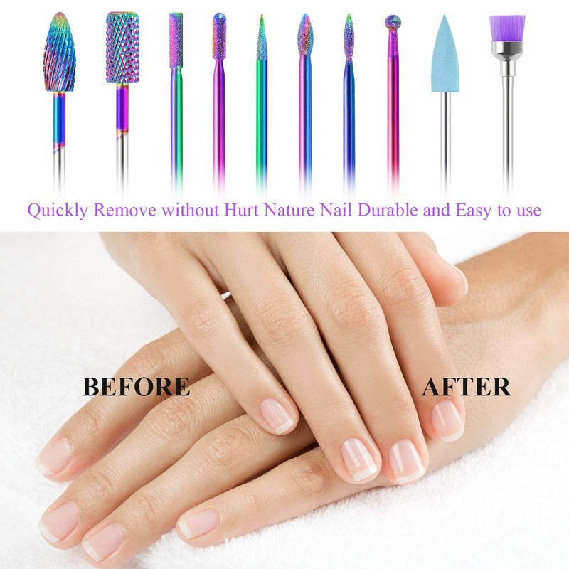 A 10pcs Nail Art Colorful Tungsten Steel Alloy Grinding Head Set GND Products