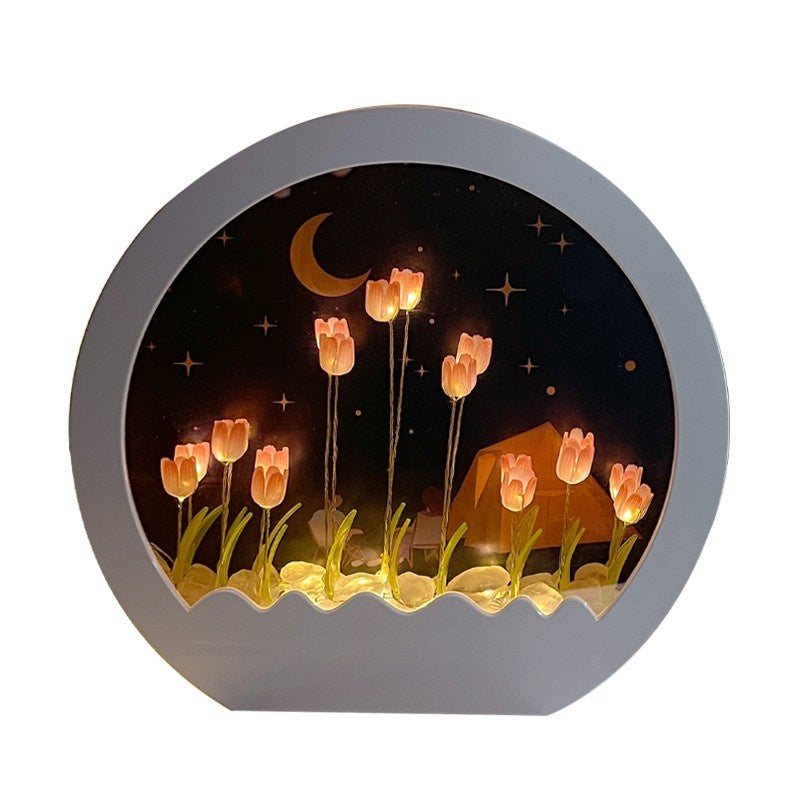 Tulip Rose Small Night Lamp Diy Handmade Mirror Flower Sea Bouquet Gift GND Products