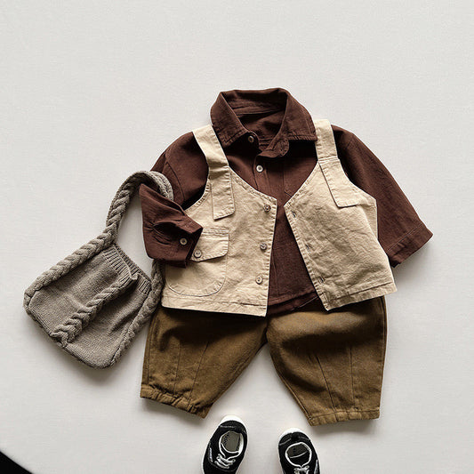 Cotton Long Sleeve Shirt Little Kid's Fashion Coat Saor Style