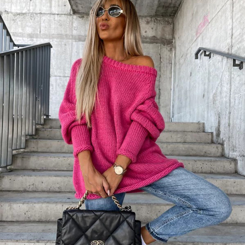 Strapless Round Neck Pullover Knitting Temperament Commute Loose Sweater Saor Style