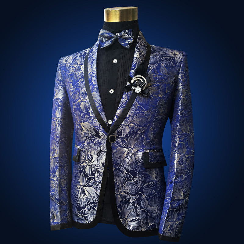 Men's Blue Floral Wedding Singer Prom Suit Saor Style