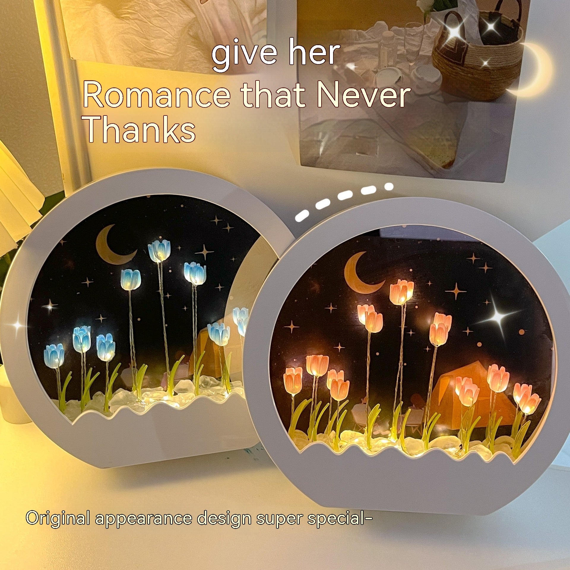 Tulip Rose Small Night Lamp Diy Handmade Mirror Flower Sea Bouquet Gift GND Products