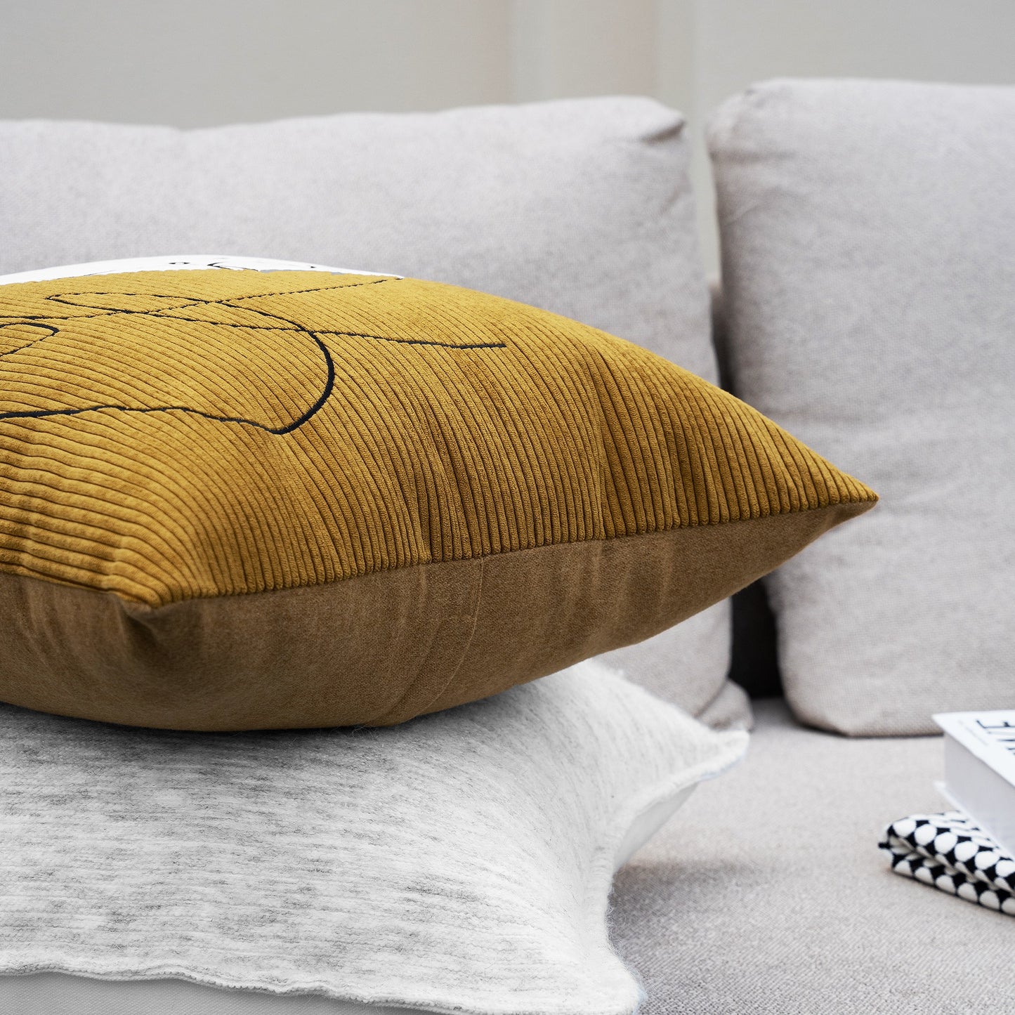 Nordic Modern Corduroy Embroidered Throw Pillow Saor Style
