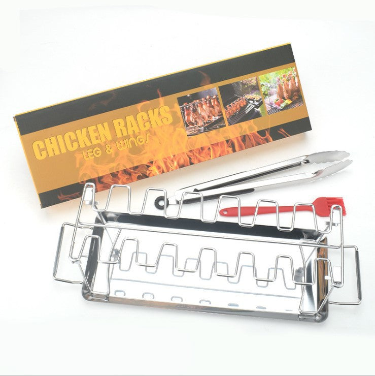 Portable Grilling Basket Mesh Clip 14 Slot Stainless Steel BBQ Rib Shelf Non-Stick Barbecue Chicken Wing Leg Rack GND Products