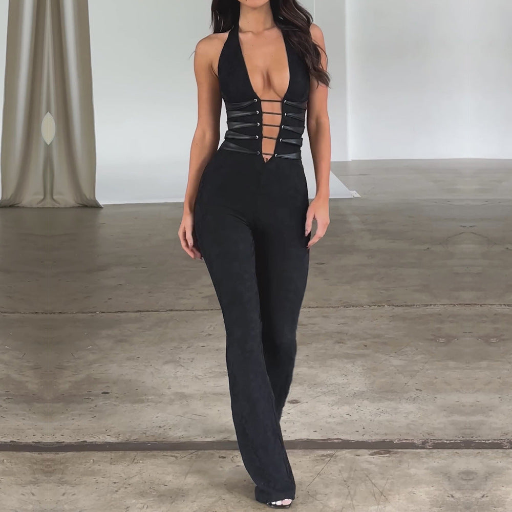 Lash Rope Lace Up Slim Fit Jumpsuit See-through GND Products