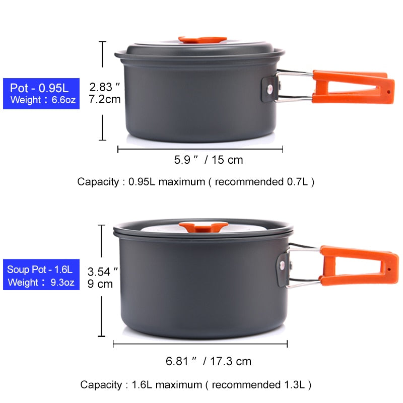 Camping Outdoor Cookware Set Tableware Cooking Cutlery Utensils Hiking Yellow Angel