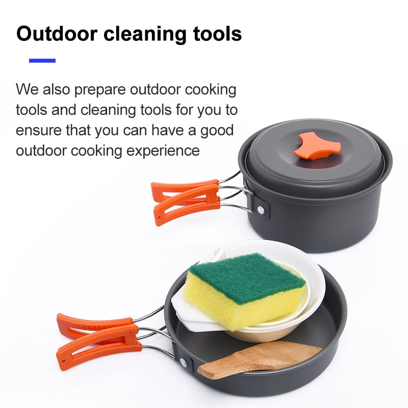 Camping Outdoor Cookware Set Tableware Cooking Cutlery Utensils Hiking Yellow Angel